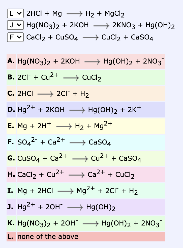 Lv 2hcl Mg H2 Mgcl2 J V Hg No3 2 2koh 2kno3 Chegg Com