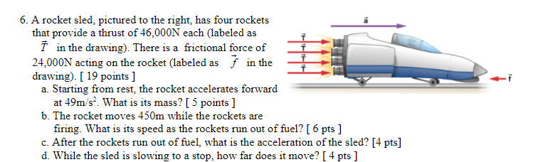 Solved 6. A rocket sled, pictured to the right, has four | Chegg.com