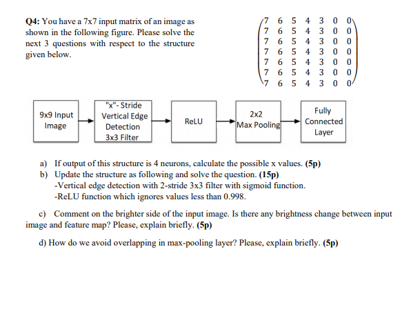 0 Q4: You have a 7x7 input matrix of an image as | Chegg.com