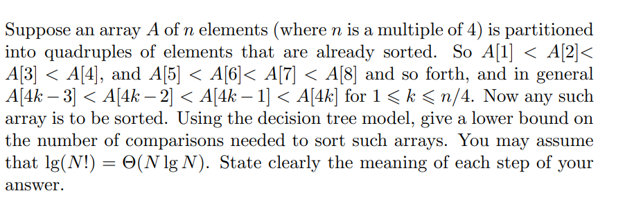 Solved Suppose an array A of n elements (where n is a | Chegg.com