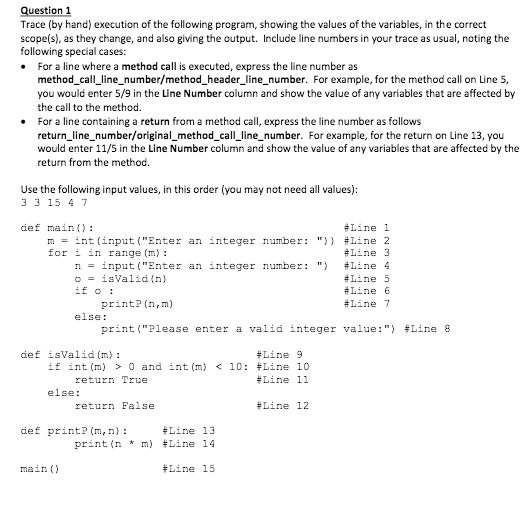 Solved Question 1 Trace (by hand) execution of the following | Chegg.com