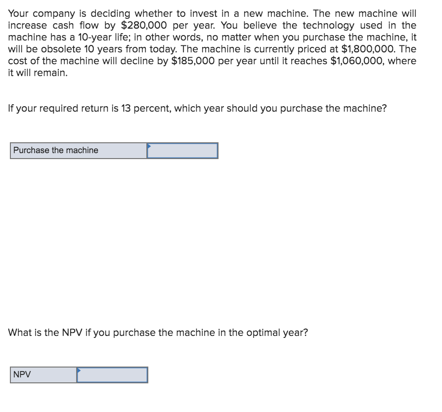 Solved Your Company Is Deciding Whether To Invest In A New | Chegg.com