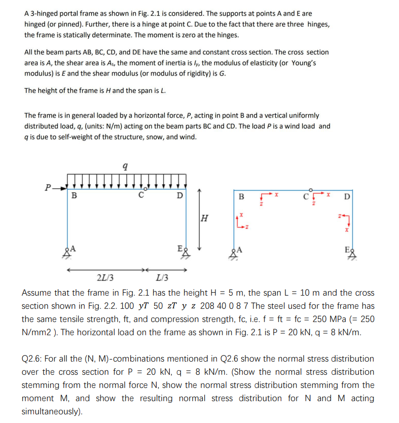 Solved A 3hinged portal frame as shown in Fig. 2.1 is