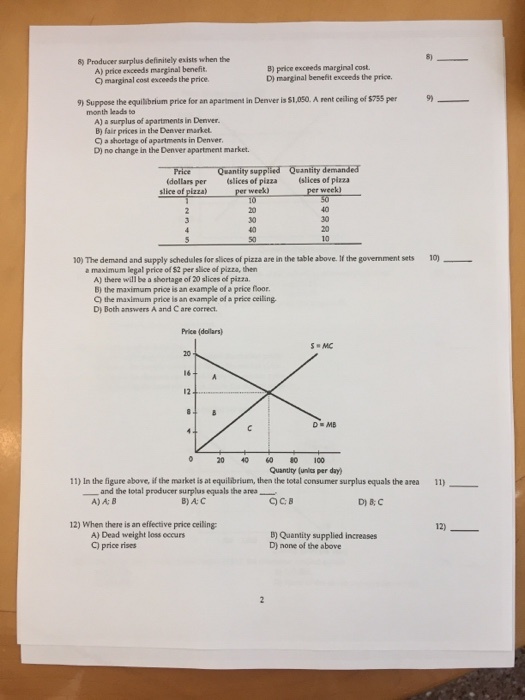 Solved 8) Producer surplus definitely exists when the B)