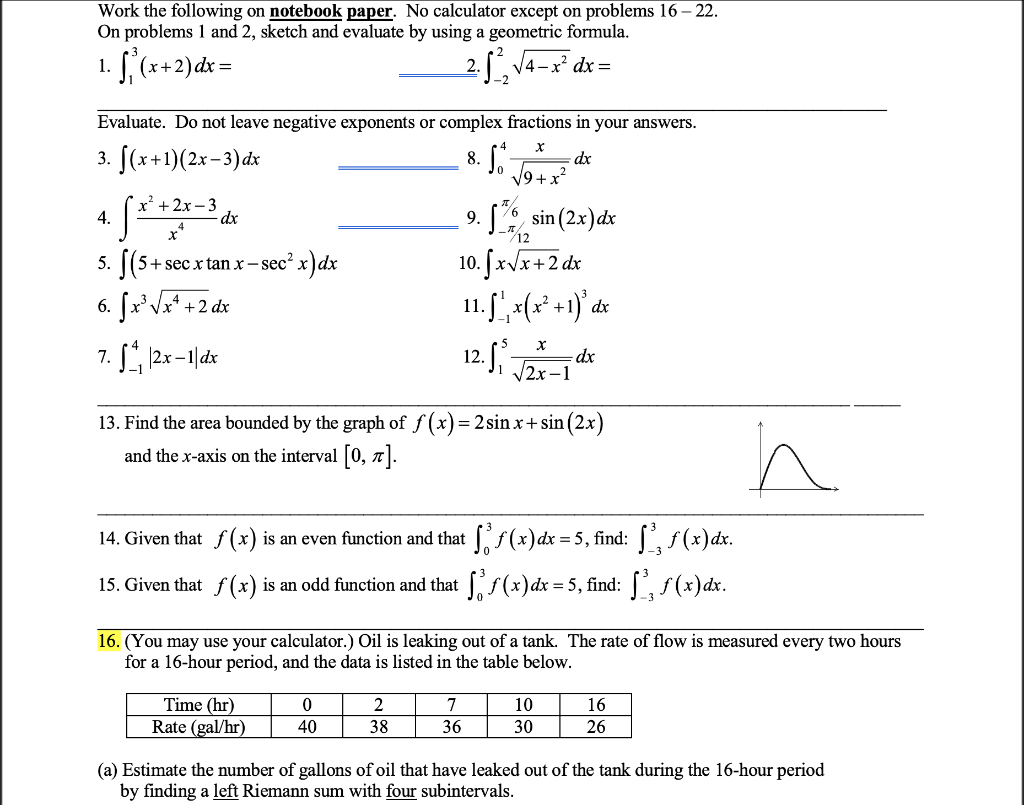 Solved Work the following on notebook paper. No calculator | Chegg.com