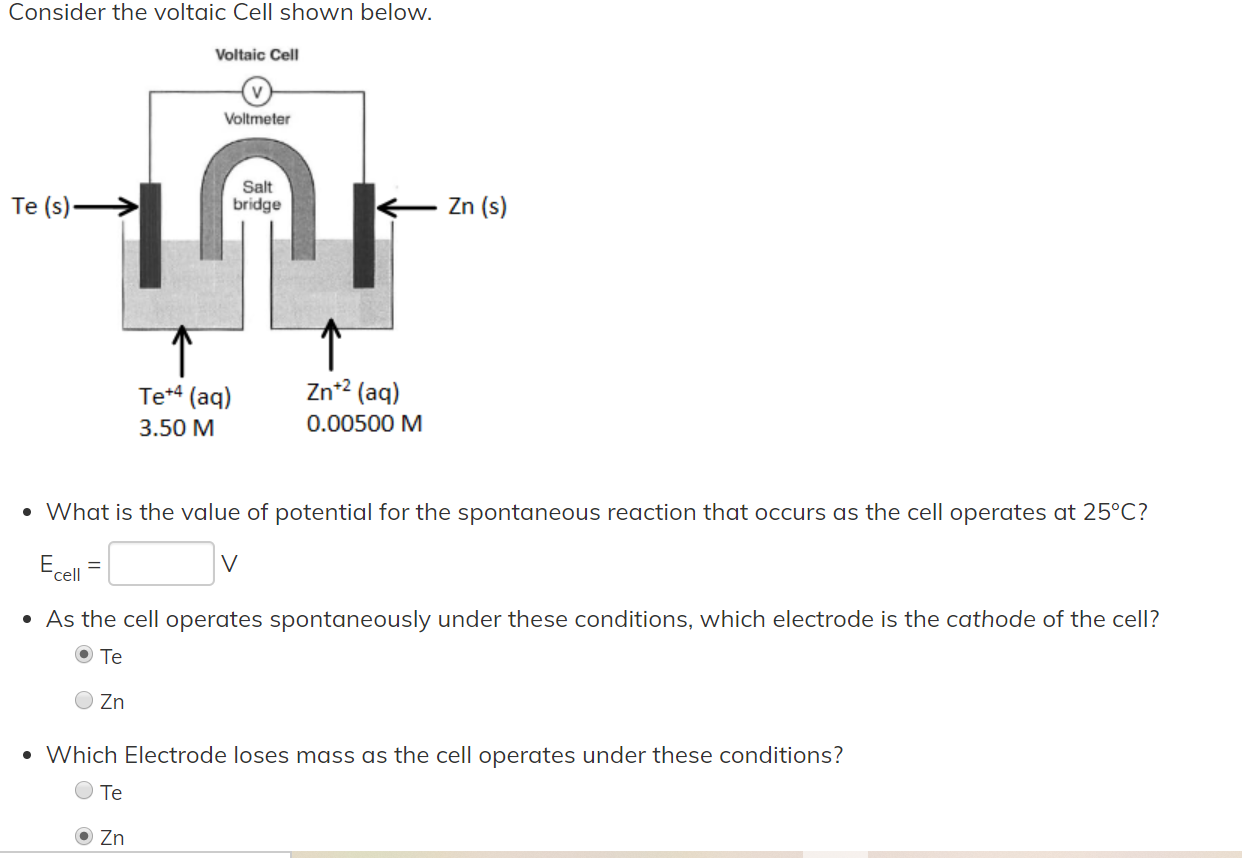 Solved Consider The Voltaic Cell Shown Below. Voltaic Cell | Chegg.com