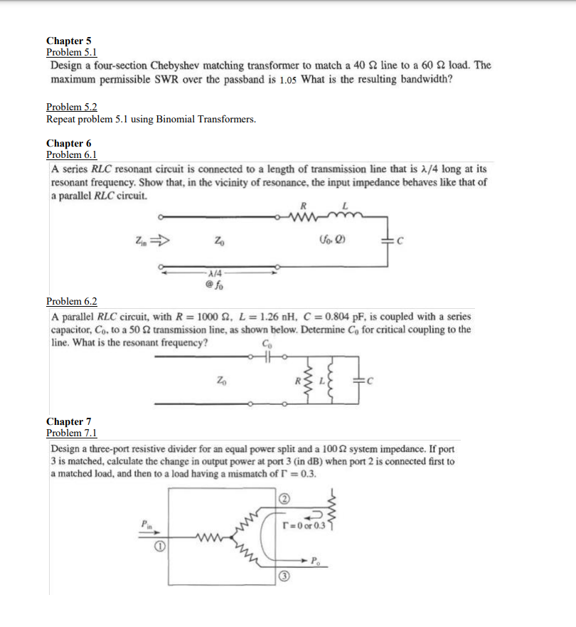 Solved Chapter 5 Problem 5.1 Design a four-section Chebyshev | Chegg.com