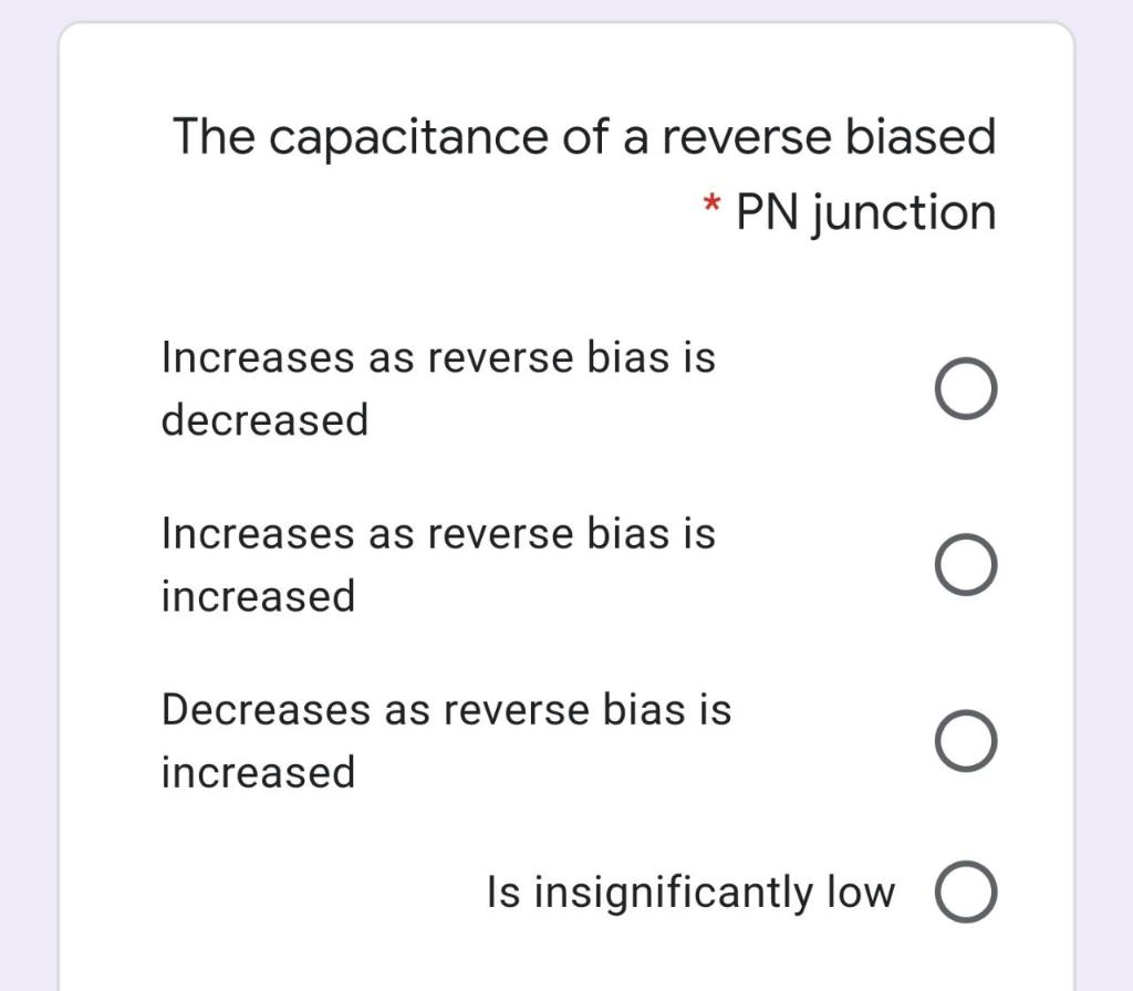 Solved The capacitance of a reverse biased PN junction * | Chegg.com