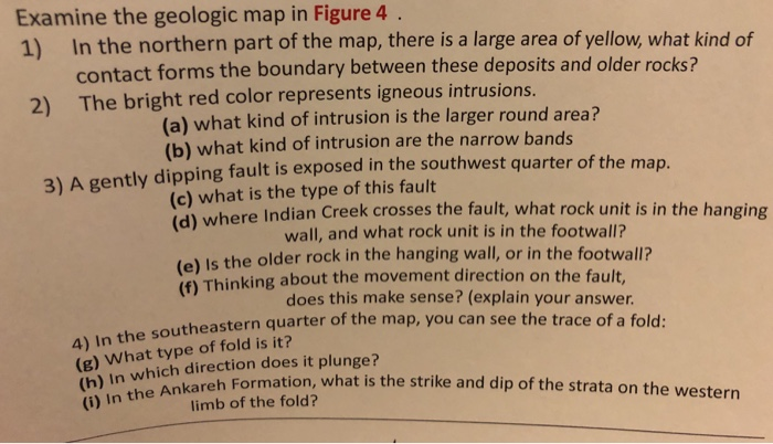 Solved Examine the geologic map in Figure 4 1) In the | Chegg.com