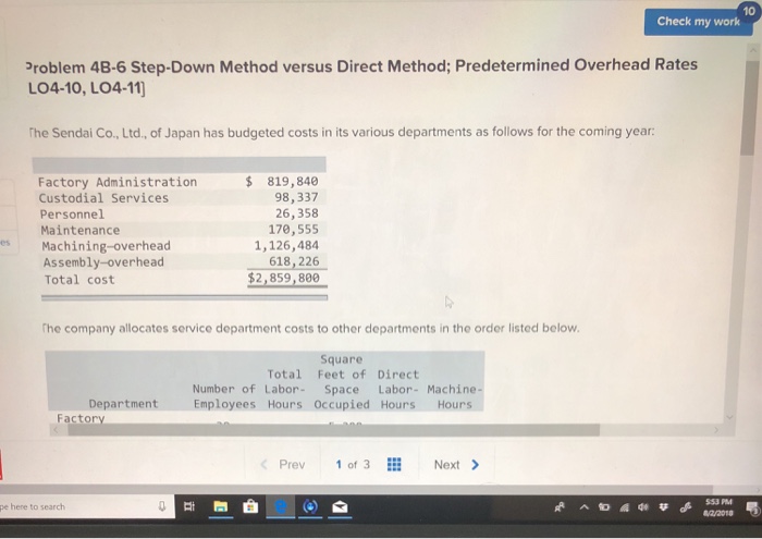 Solved 10 Check my work Problem 4B-6 Step-Down Method versus | Chegg.com