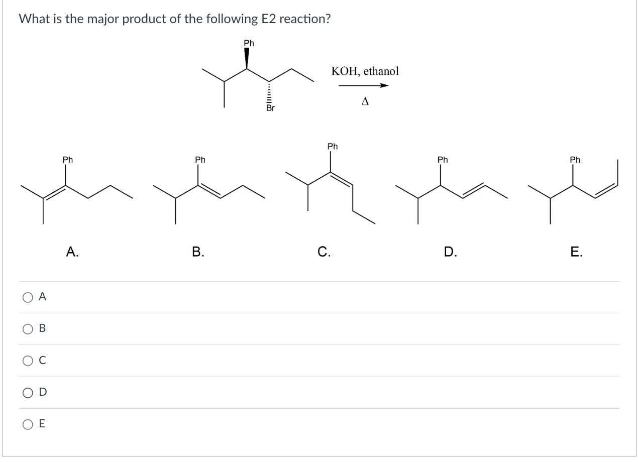 Solved What Is The Major Product Of The Following E2 | Chegg.com