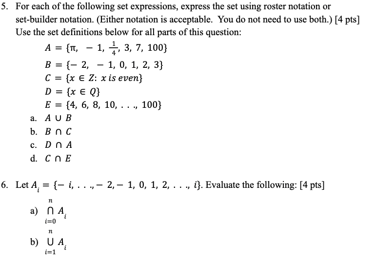 Solved = - = = 5. For Each Of The Following Set Expressions, | Chegg.com