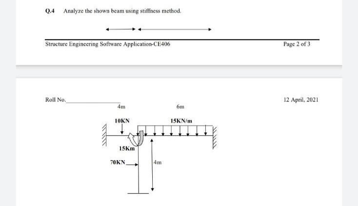 Solved Q.4 Analyze The Shown Beam Using Stiffness Method | Chegg.com