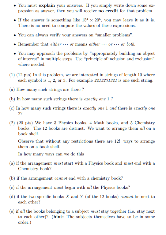 Solved - You must explain your answers. If you simply write | Chegg.com