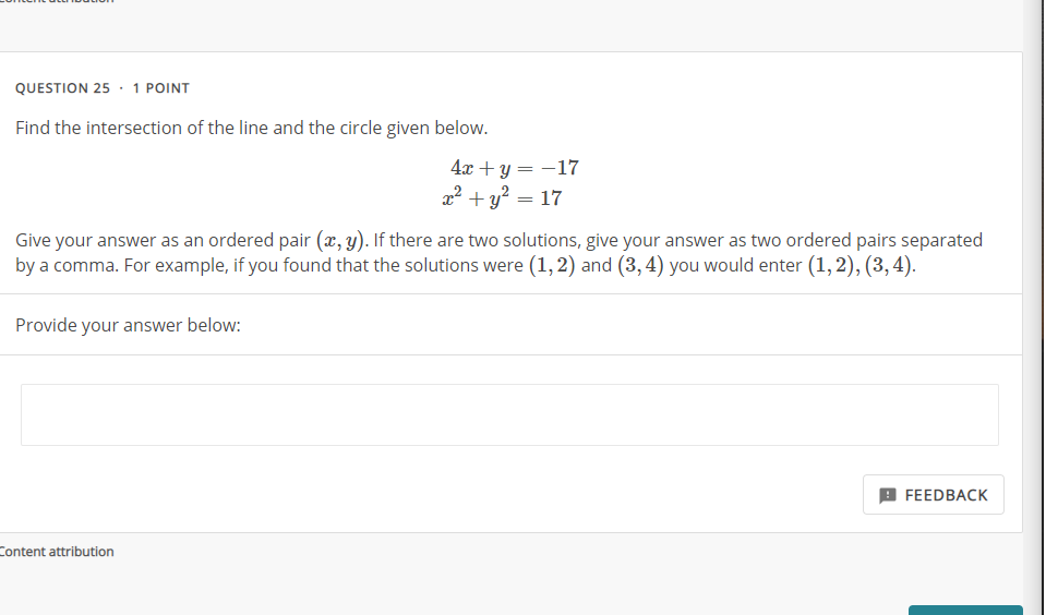 Solved Question 25 · 1 Point Find The Intersection Of The 