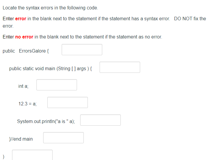 Solved Locate the syntax errors in the following code. Enter | Chegg.com