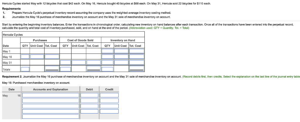 Solved Hercula Cycles Started May With 12 Bicycles That Cost Chegg Solved Hercula Cycles Started May With 12 Bicycles That Cost Chegg