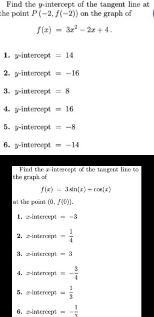 Solved Find the y-intercept of the tangent line at the point | Chegg.com