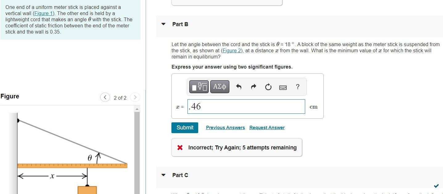 Solved One end of a uniform meter stick is placed against a