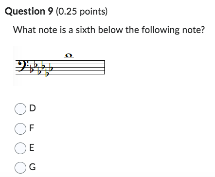 Solved Question 9 ( 0.25 points) What note is a sixth below | Chegg.com