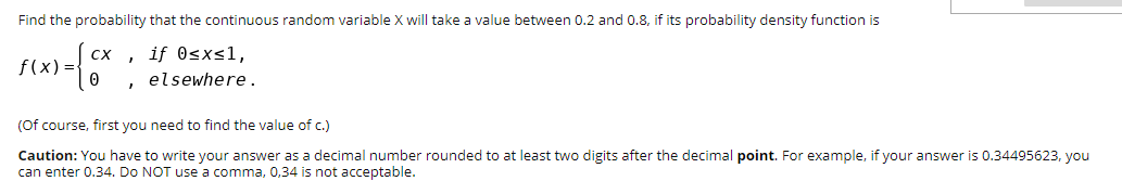 Solved Find the probability that the continuous random | Chegg.com