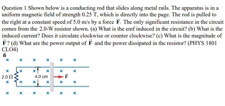 Solved Question 1 Shown Below Is A Conducting Rod That | Chegg.com