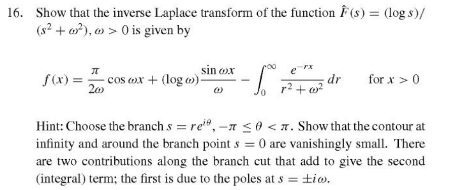 Solved 16 Show That The Inverse Laplace Transform Of The Chegg Com