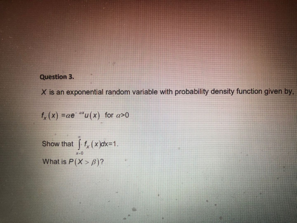 Solved Question 3 X Is An Exponential Random Variable Wi Chegg Com