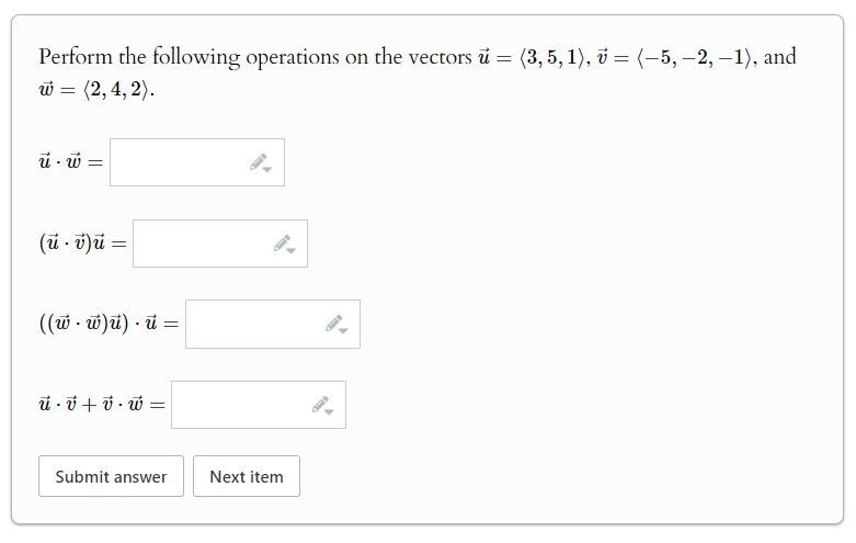 Solved Perform the following operations on the vectors | Chegg.com