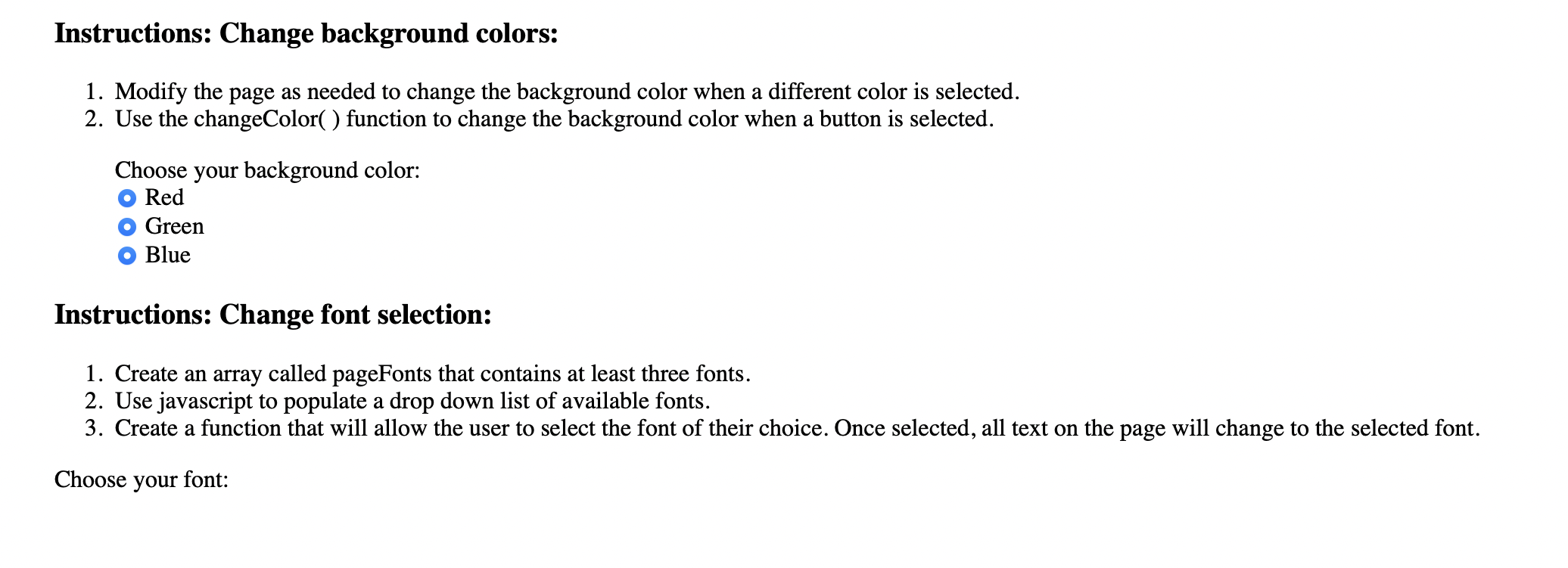 Solved JAVASCRIPT Instructions: Change background 