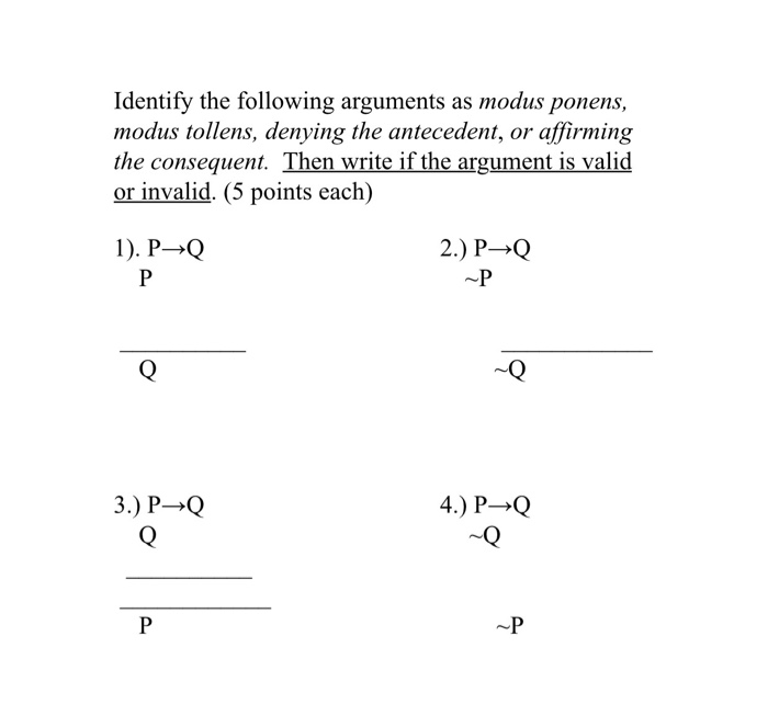 Solved Identify The Following Arguments As Modus Ponens, | Chegg.com