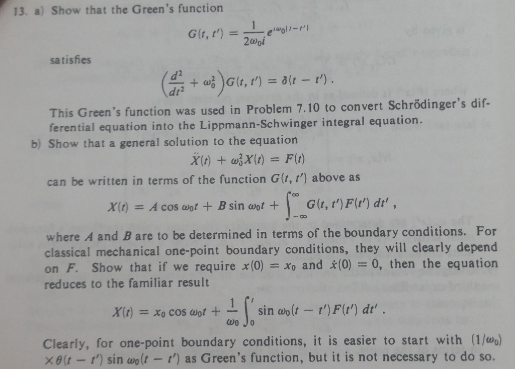 13 A Show That The Green S Function E Ol 2woi G Chegg Com