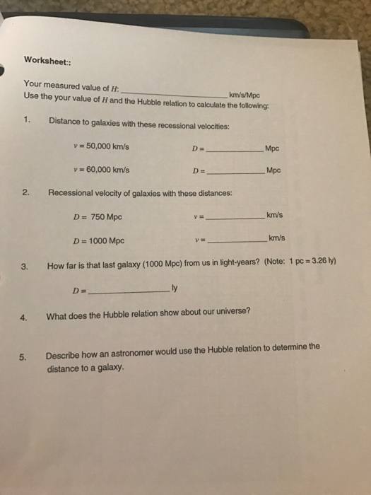 Hubble Amazing Universe Worksheet Answers
