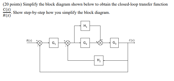 Solved (20 points) Simplify the block diagram shown below to | Chegg.com