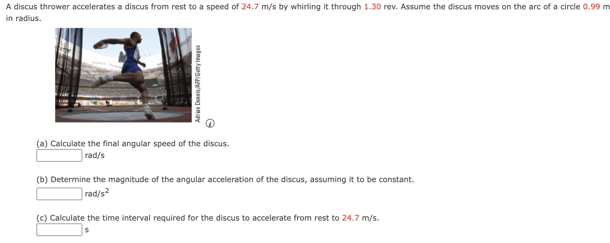 Solved A discus thrower accelerates a discus from rest to a | Chegg.com