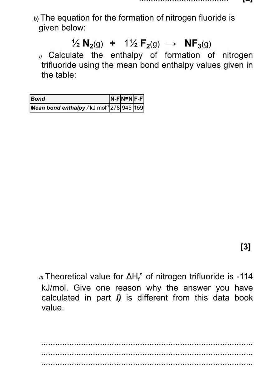 Solved b) The equation for the formation of nitrogen