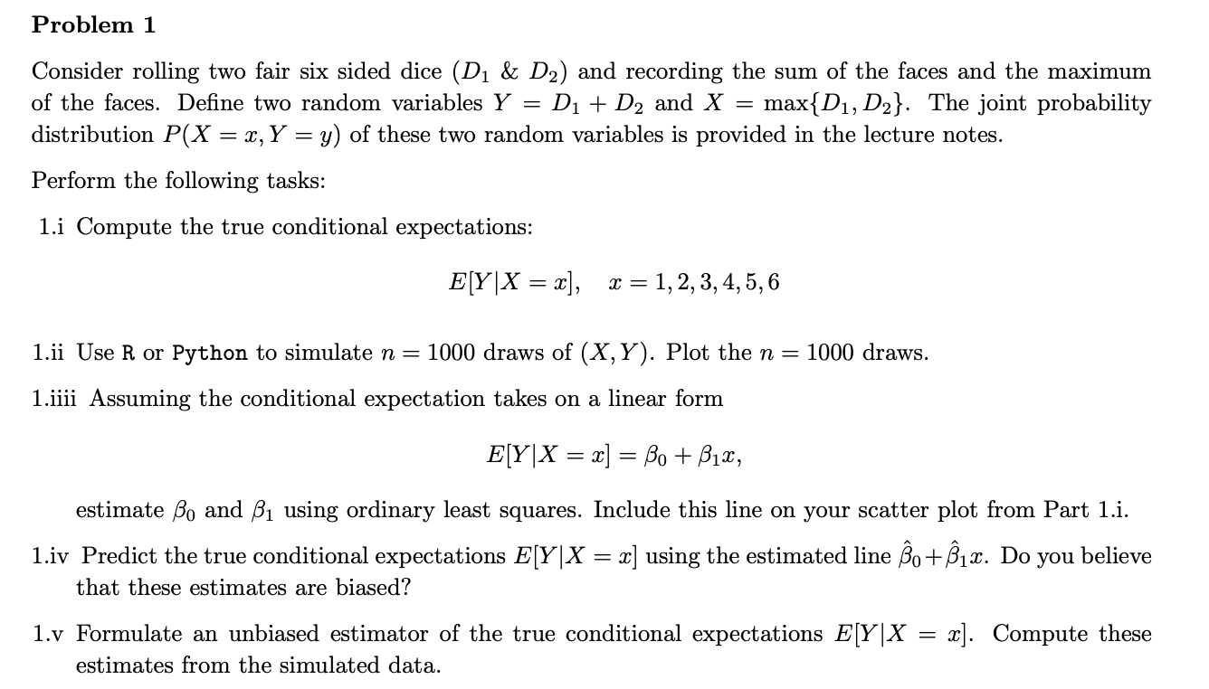 Solved Consider Rolling Two Fair Six Sided Dice (D1&D2) And | Chegg.com