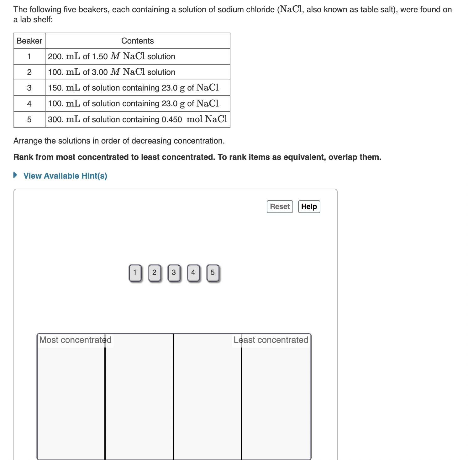 Solved The Following Five Beakers, Each Containing A | Chegg.com