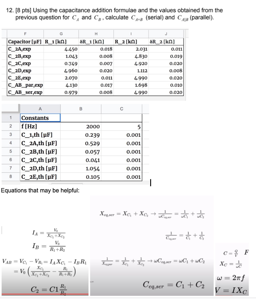 12. [8 pts] Using the capacitance addition formulae | Chegg.com