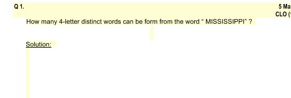 Solved 5 Ma CLO Q 1 How Many 4 letter Distinct Words Can Chegg