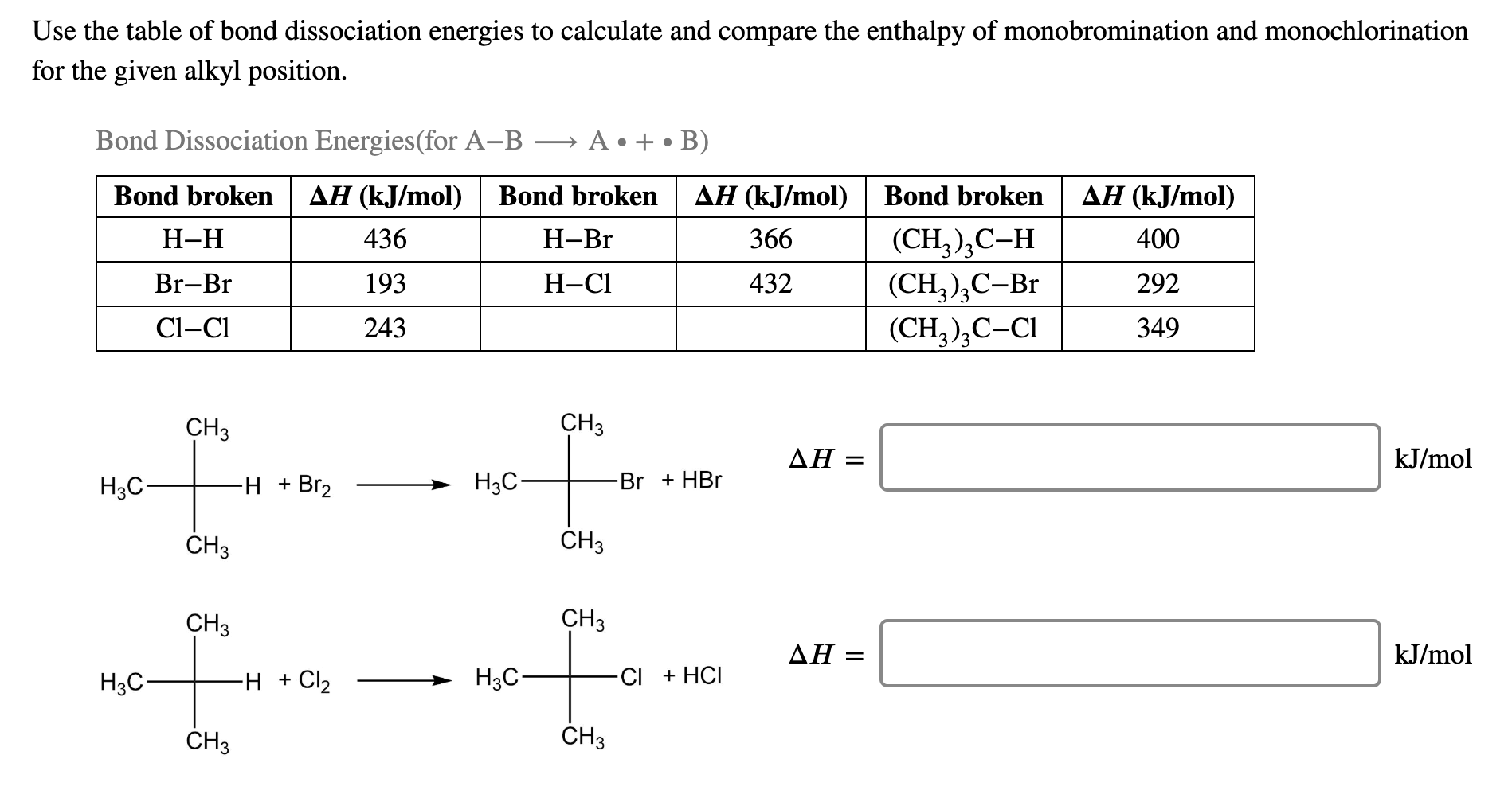 Solved Use The Table Of Bond Dissociation Energies To | Chegg.com