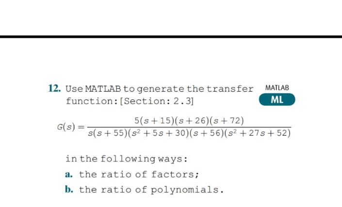 Solved 12. Use MATLAB to generate the transfer MAILAB | Chegg.com