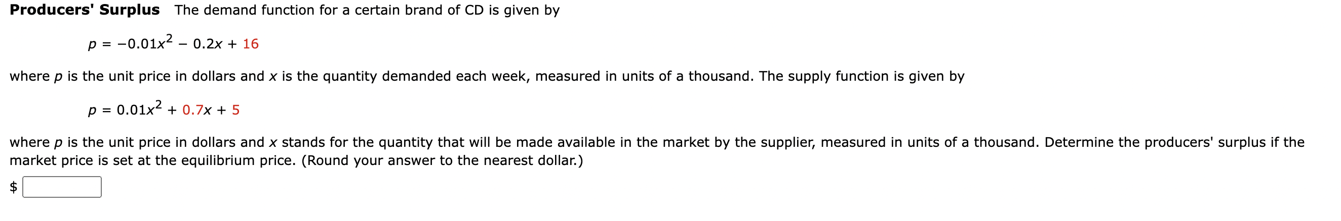 Solved Producers' Surplus The demand function for a certain | Chegg.com