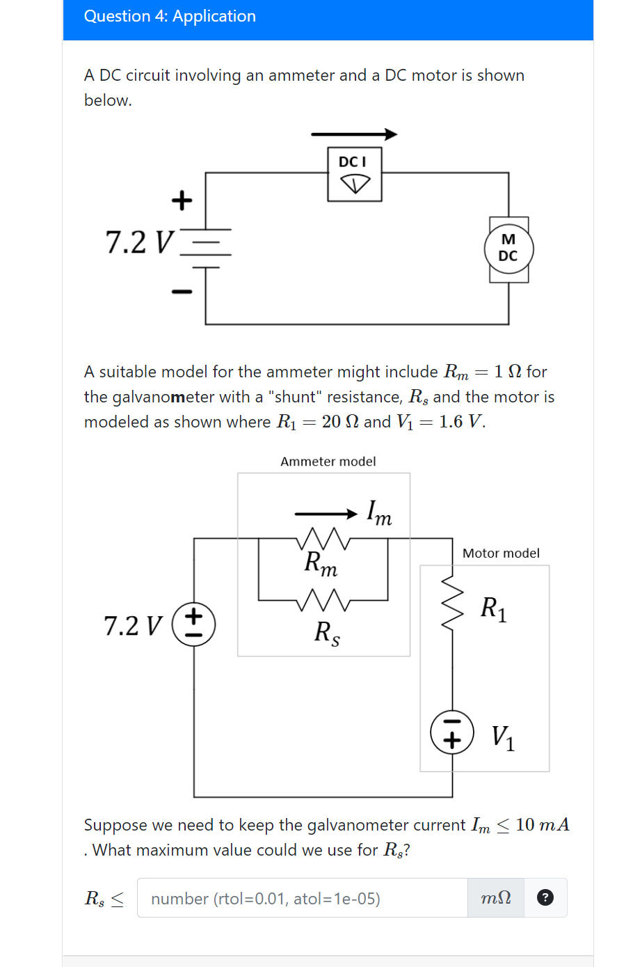 Solved A DC circuit involving an ammeter and a DC motor is