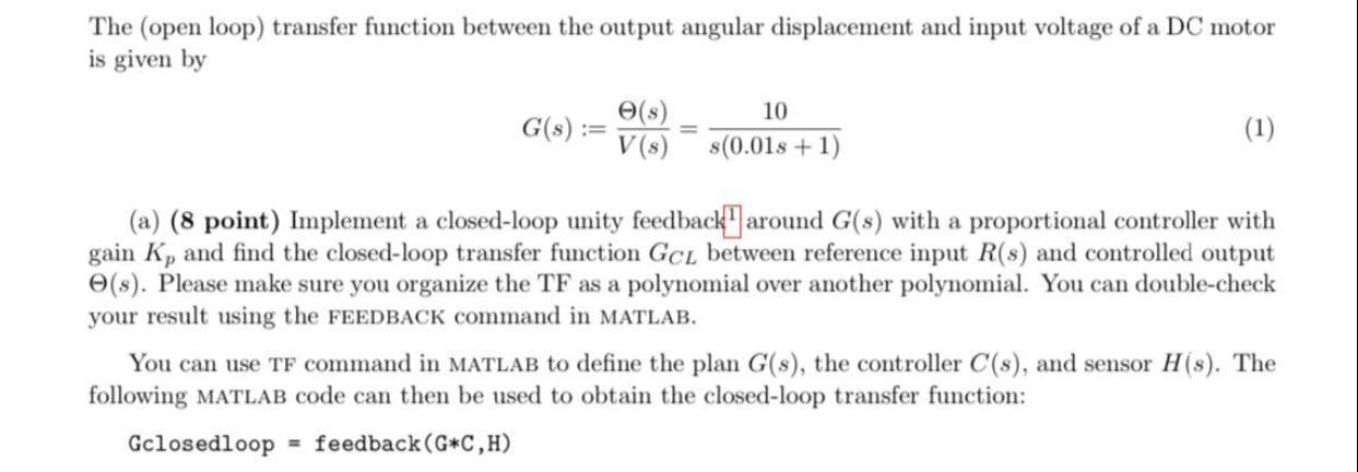 Solved The open loop) transfer function between the output | Chegg.com
