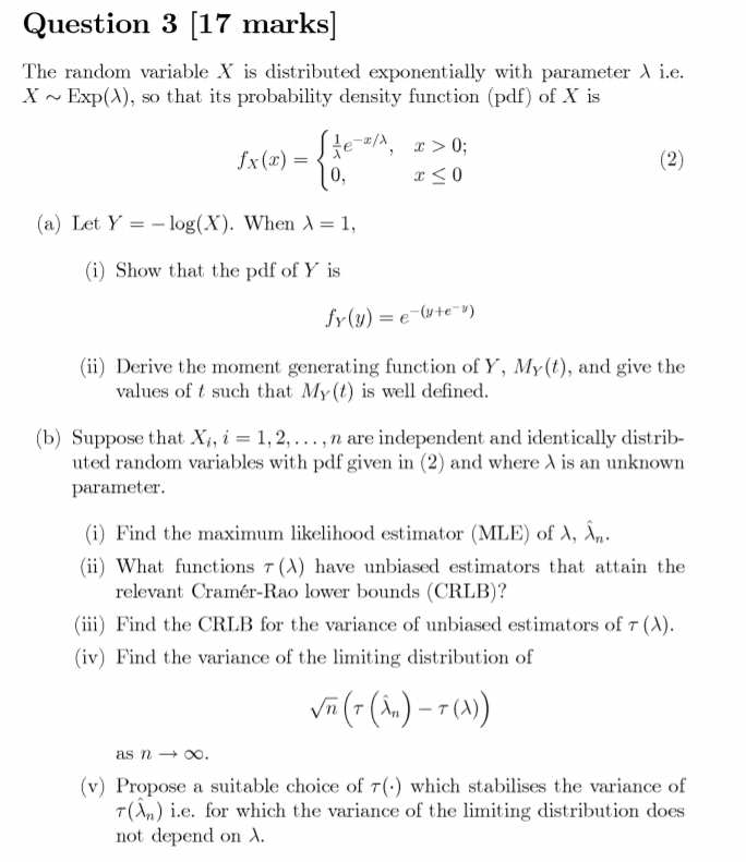 Solved Question 3 [17 marks] The random variable X is | Chegg.com