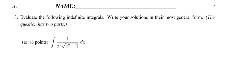 Solved Name Evaluate The Following Indefinite Integrals Chegg Com