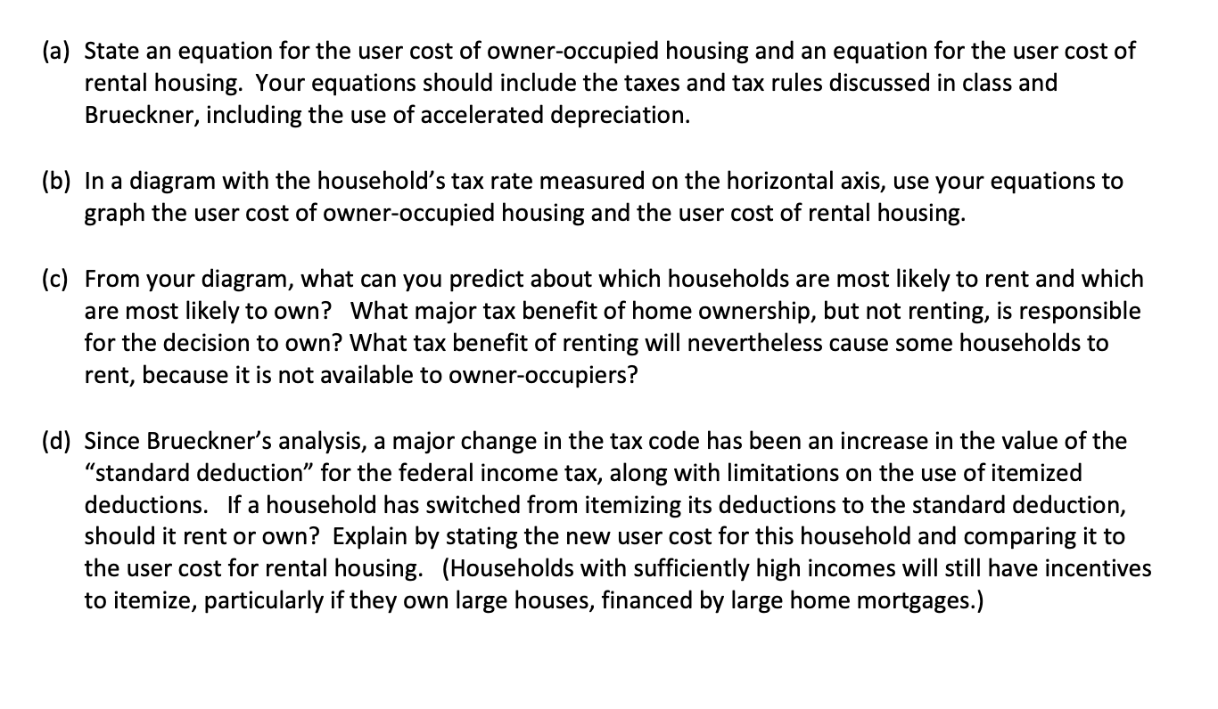 Solved (a) State an equation for the user cost of | Chegg.com
