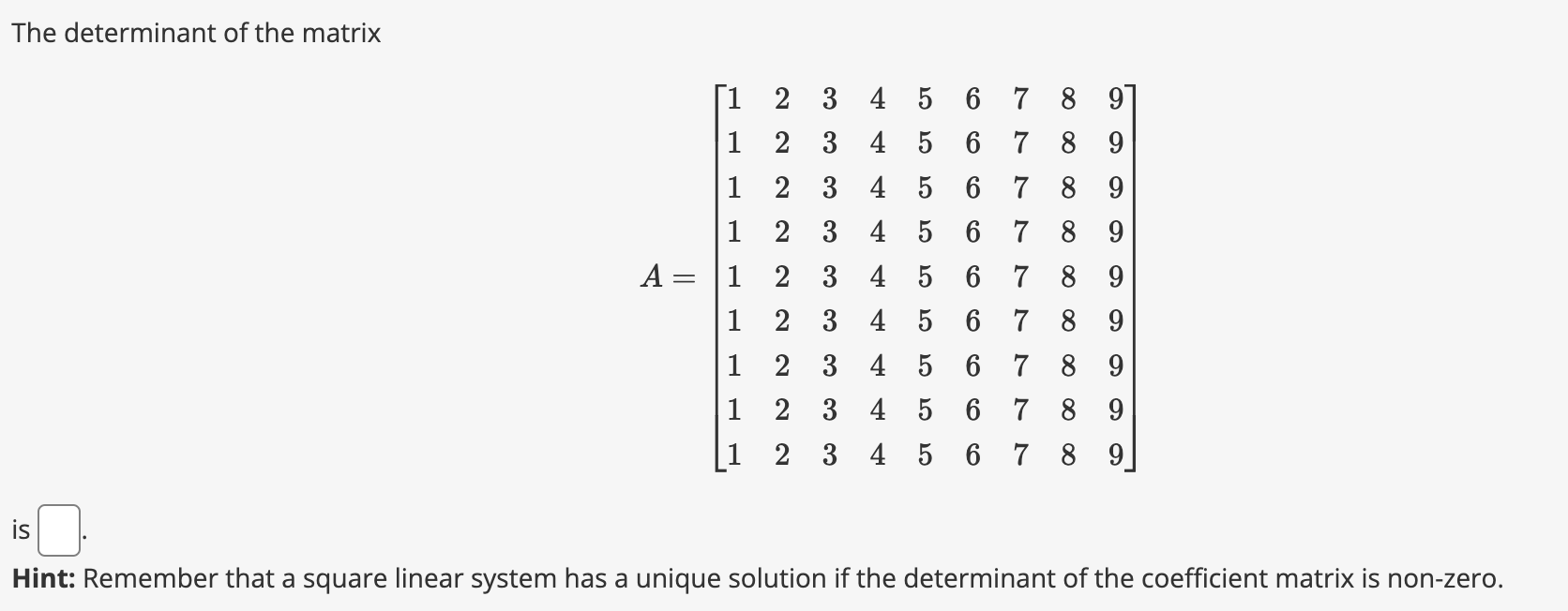 Solved The determinant of the matrix | Chegg.com