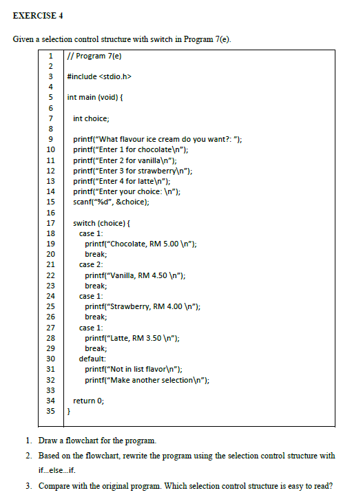 Solved EXERCISE 4 Given A Selection Control Structure With | Chegg.com